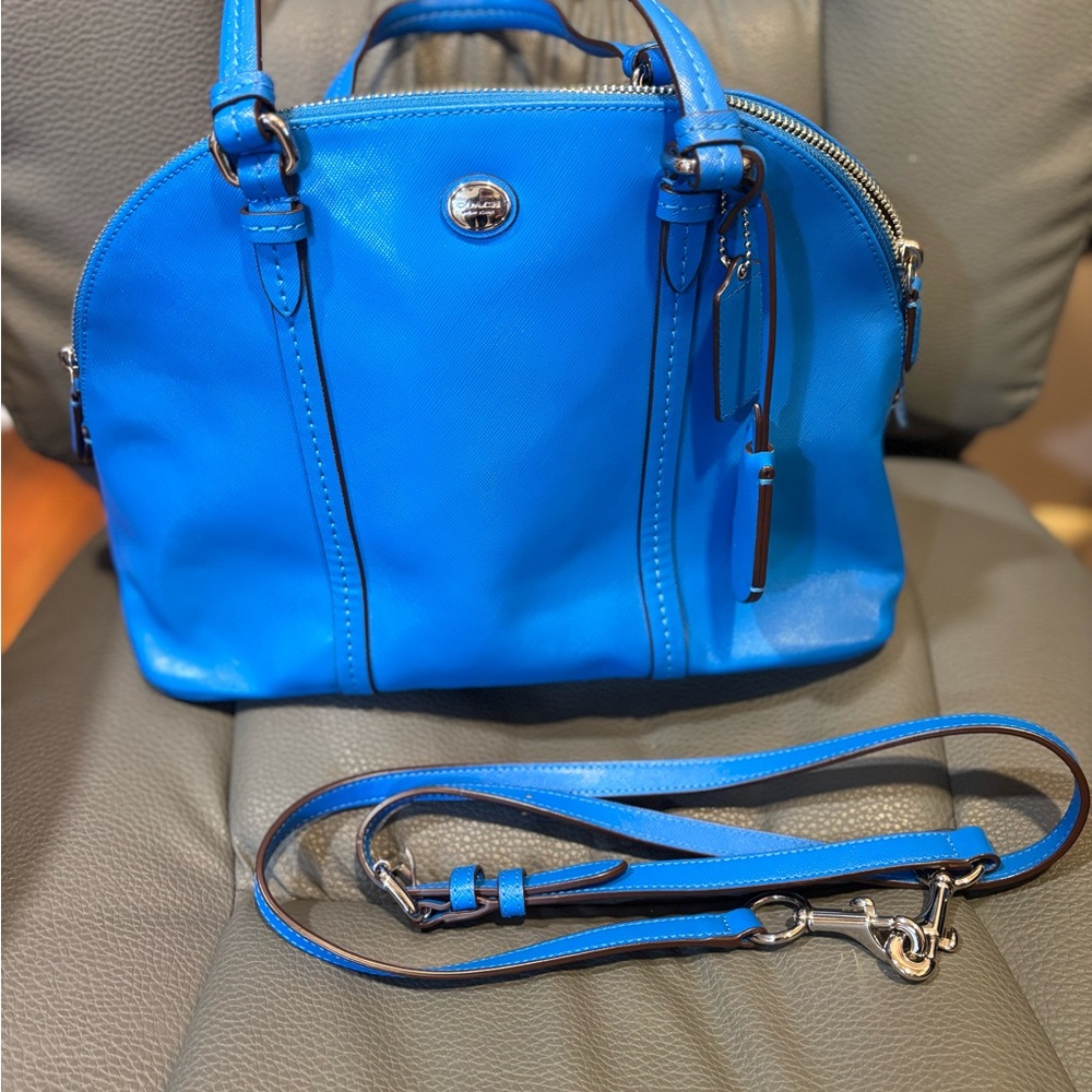 Coach Peyton Leather Cora Domed Satchel in Cerulean Blue